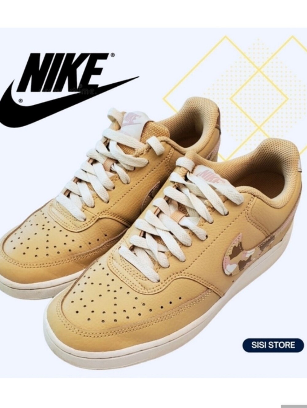 Nike Court Vision Low Sesame Pink Camo Tan Sneakers Women's Size 7